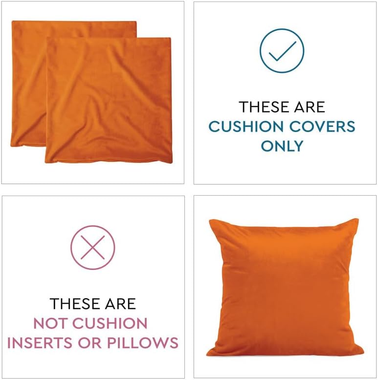 Encasa – Juego de 2 fundas de almohada de terciopelo color naranja de 20 x 20 pulgadas  19.7 x 19.7 in  19.7 x 19.7 in, color liso, teñidas, suaves