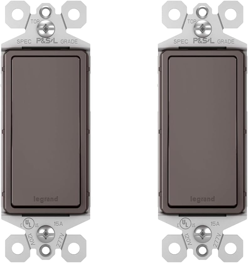Legrand Radiant TM870CC10 – Interruptor de pared basculante de 15 amperios, interruptor de luz decorativa, marrón, un solo polo, TM870CC10 (paquete