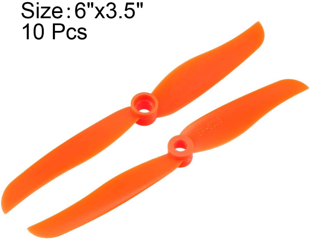 uxcell RC Propellers CW 6035 6×3.5 pulgadas 2 paletas de ala fija para juguete de avión, nailon naranja, 10 piezas con anillos adaptadores
