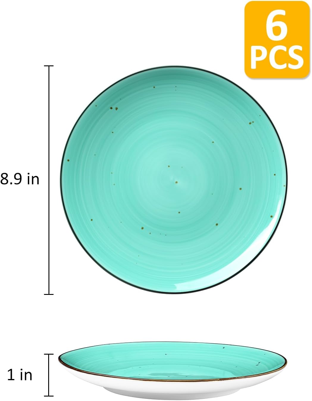 Yedio Juego de 6 platos de cerámica de porcelana de 8.9 pulgadas para ensalada, postre, aperitivo, pasta, platos de cocina, microondas, horno, aptos