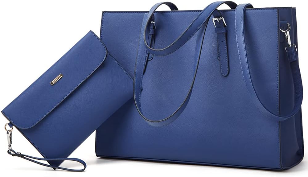 Bolsa para laptop de 15.6 pulgadas para mujer, bolsa de mano de cuero con clase, maletín para computadora para el trabajo, bolso impermeable, juego