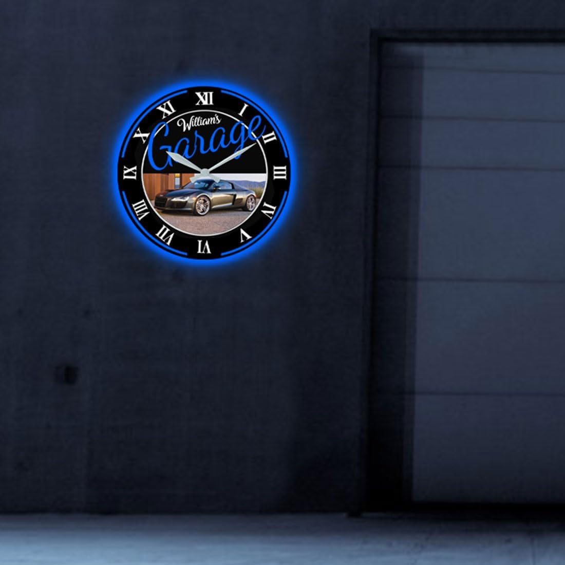 Attention Reloj de pared personalizado con foto para automóvil, luz de reloj de pared de garaje con nombre personalizado, reloj de pared de garaje