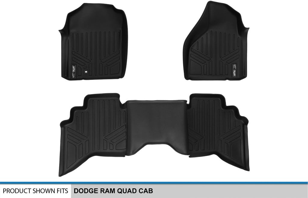MAXLINER Juego de alfombrillas de piso de 2 filas negras para Dodge Ram 1500 Quad Cab 2002-2008  Ram 25003500 Quad Cab 2003-2009