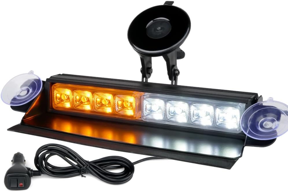 LUMENIX Luces estroboscópicas de emergencia para salpicadero, cubierta de parabrisas, color blanco ámbar, barra de luz de advertencia de peligro de