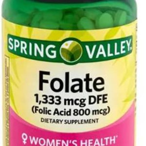 Suplemento dietético de folato de Spring Valley, 1,333 mcg, 400 unidades Suplemento dietético de folato de Spring Valley, 1,333 mcg, 400 unidades