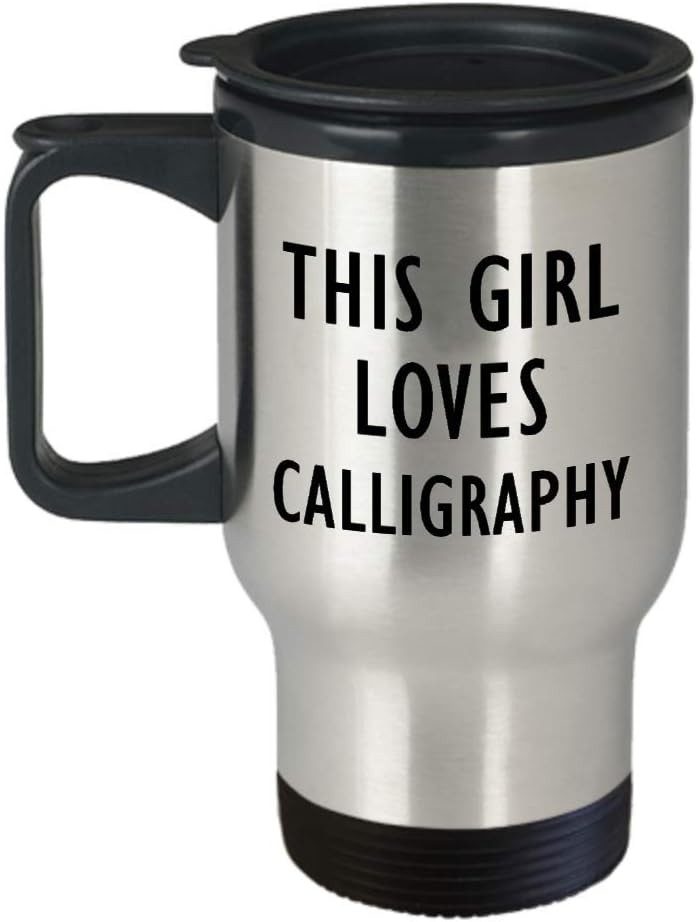 Gifts for Calligraphy Lover Travel Mug Insulated Coffee Tumbler – Calligrapher Writing Lettering Visual Art Design Artist Hobby Passion Hobbyist