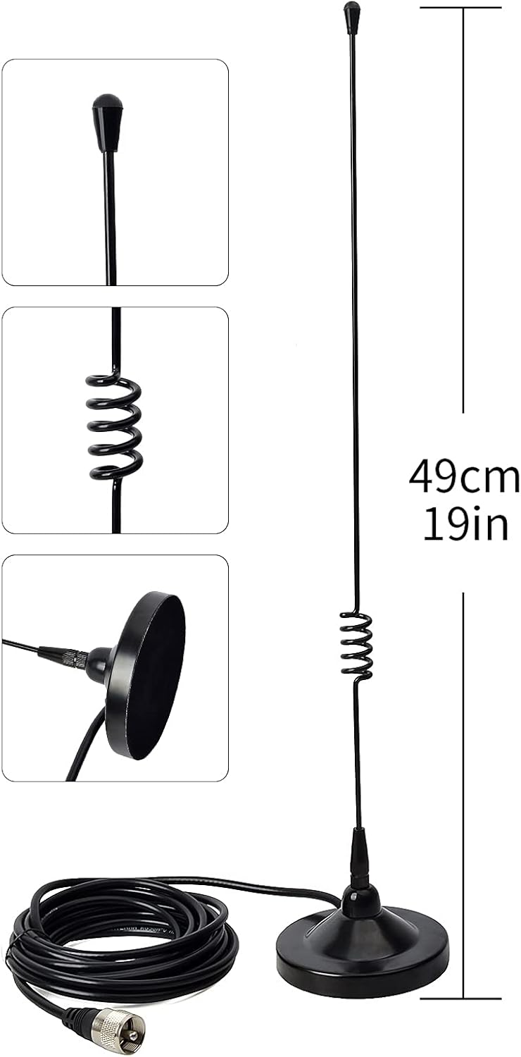 HYSHIKRA Antena de montaje magnético, doble banda 144430Mhz 19 pulgadas antena de látigo con base magnética con cable RG58 de 5M16.4 pies para Yaesu