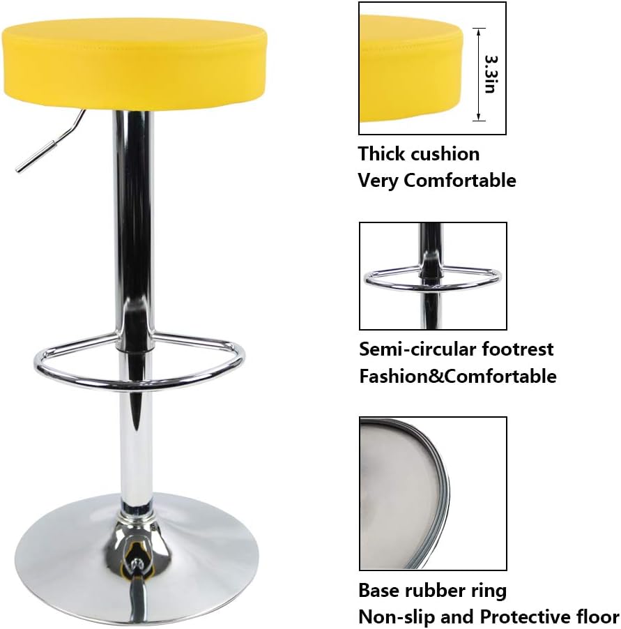 KKTONER Taburete de bar redondo de cuero sintético con reposapiés Silla giratoria ajustable para pub Silla de pub para el hogar, cocina, taburetes
