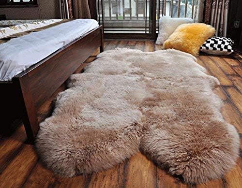 HUAHOO Alfombra de piel de oveja auténtica, cuatro alfombras de piel de oveja para sala de estar, dormitorio o chimenea, piel de oveja natural,
