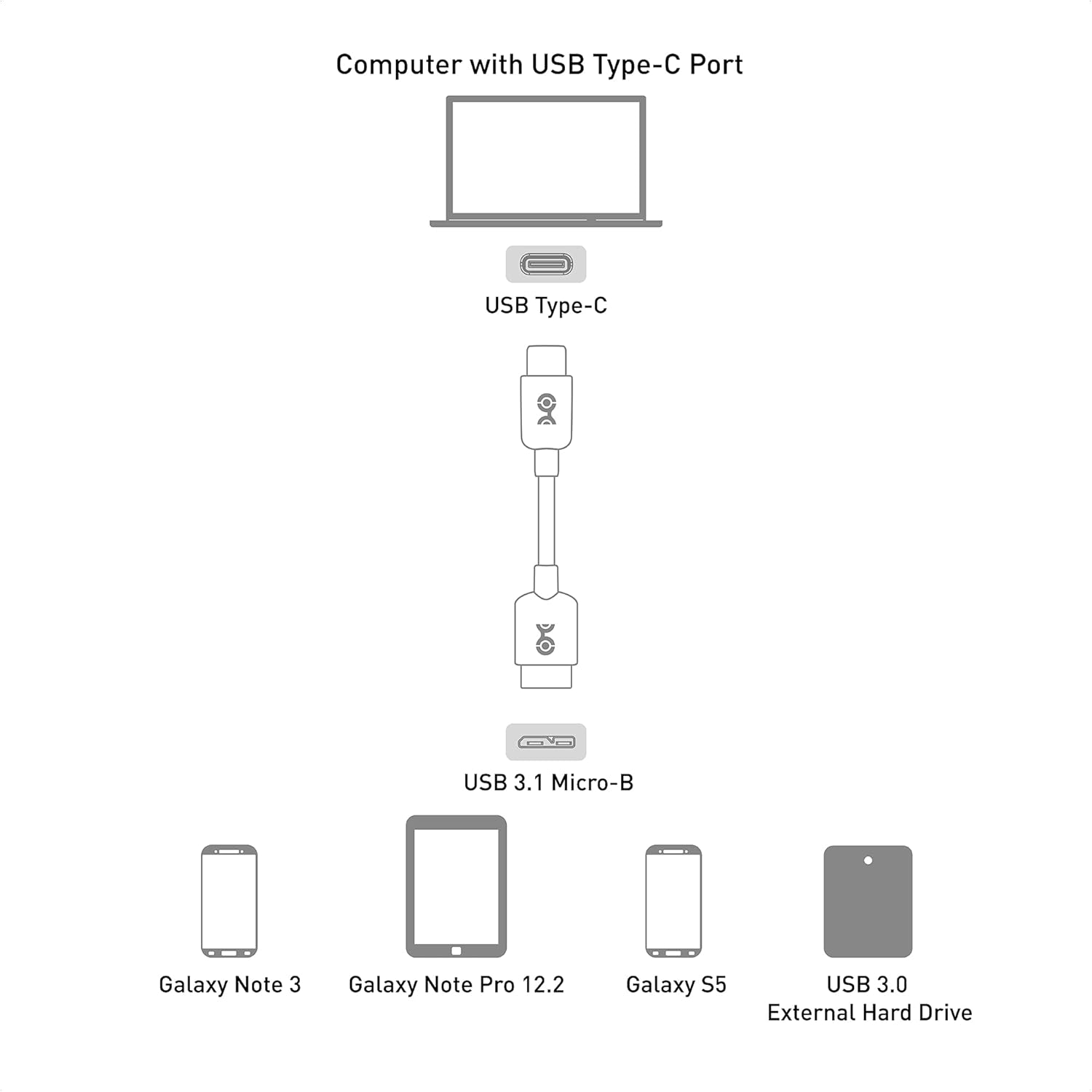 Cable Matters Cable corto USB C a Micro USB 3.0 de 10 Gbps, cable de disco duro USB-C, cable micro B a USBC, compatible con Seagate, LaCie, Toshiba,
