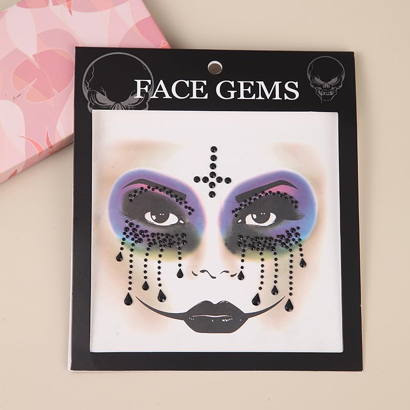 Gemas del Día de los Muertos, joyas de esqueleto para la cara, tatuajes temporales de calavera azucarera para Halloween, cristales de Catrina, joyas