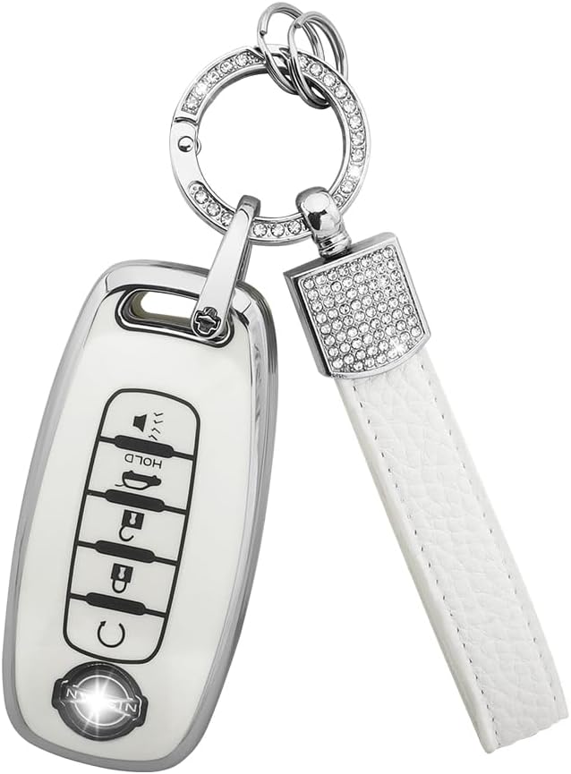 UHONSN Funda para llavero para Nissan Rogue Pathfinder 2023, accesorios de automóvil, 5 botones, funda con carcasa de llavero brillante de TPU