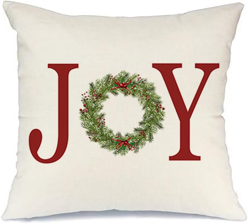 RABUSOFA Fundas de almohada de Navidad de 18 x 18 pulgadas, fundas de almohada decorativas de Navidad, fundas de cojín decorativas con corona de