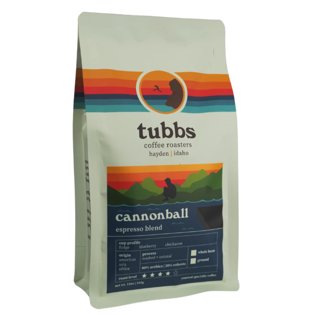 tubbs coffee roasters – Café de grano entero Cannonball tostado oscuro – 12 onzas – 100% lavado, 80% arábica  20% café espresso Robusta – Granos de