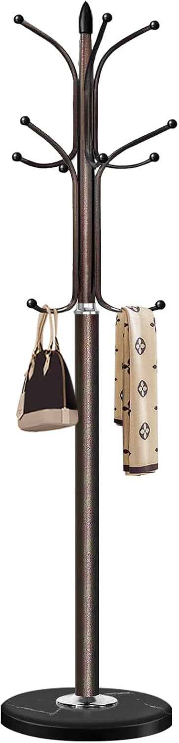 Perchero de metal con base de mármol natural, perchero independiente, árbol de pasillo independiente con 12 ganchos para colgar ropa, bolsos,