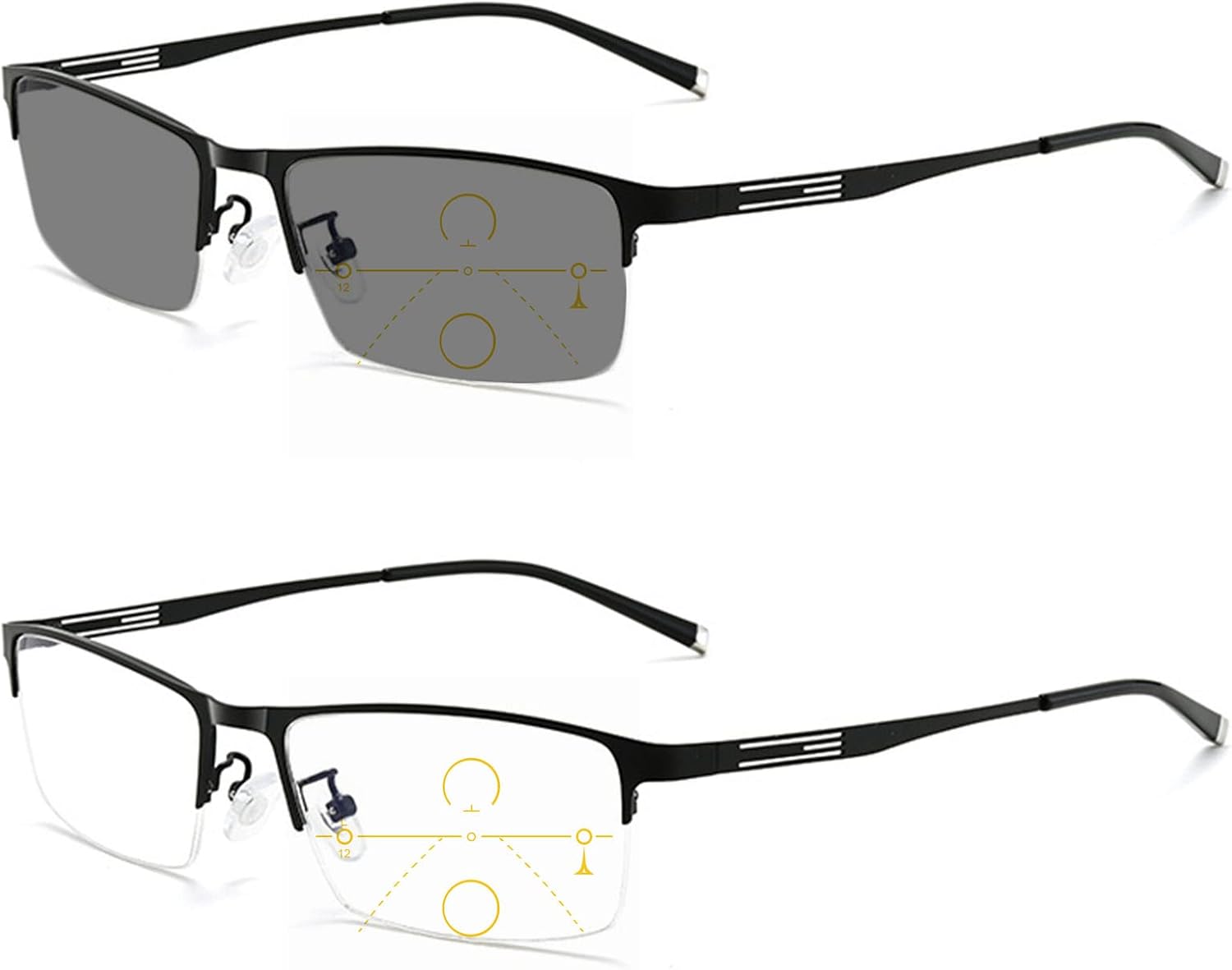 Medio marco de metal para negocios, lectura fotocrómica, visión ajustable para hombre, con lentes multifocales progresivas