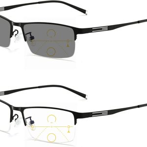 Medio marco de metal para negocios, lectura fotocrómica, visión ajustable para hombre, con lentes multifocales progresivas Medio marco de metal para negocios, lectura fotocrómica, visión ajustable para hombre, con lentes multifocales progresivas