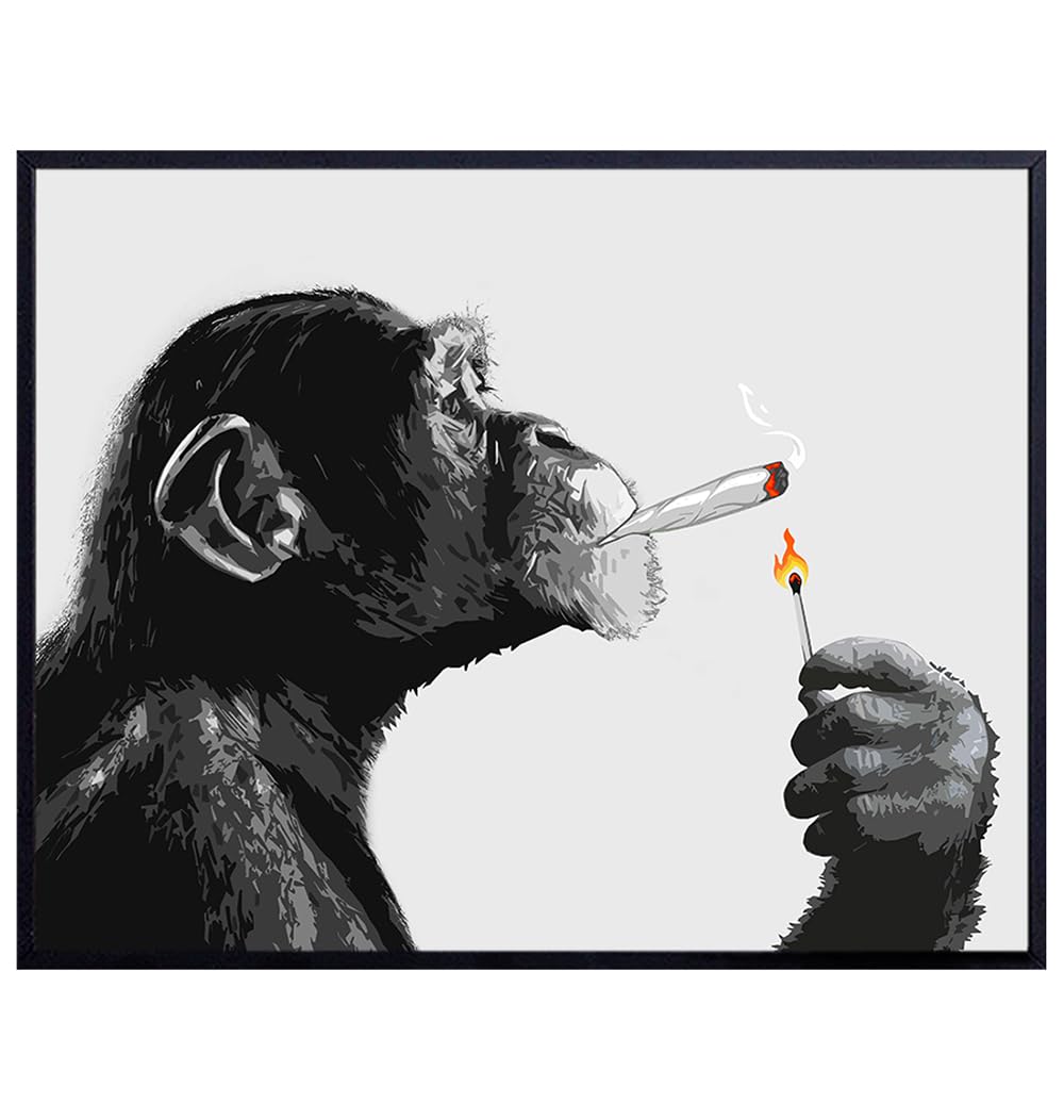 DOPE Chimp Smoking Weed LARGE 11×14 – Psychedelic Room Decor – Marijuana Gifts for Men – Dope Posters – Trippy Wall Art – Cannabis Art Print –