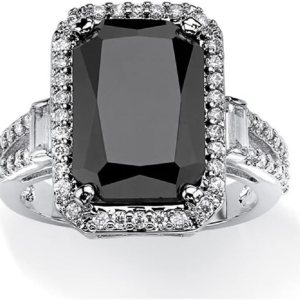 DOCCESTU Anillo de plata de ley 925 brillante con diamantes de corte cuadrado, ónix negro y diamante de circonita cúbica, anillo de compromiso hecho DOCCESTU Anillo de plata de ley 925 brillante con diamantes de corte cuadrado, ónix negro y diamante de circonita cúbica, anillo de compromiso hecho