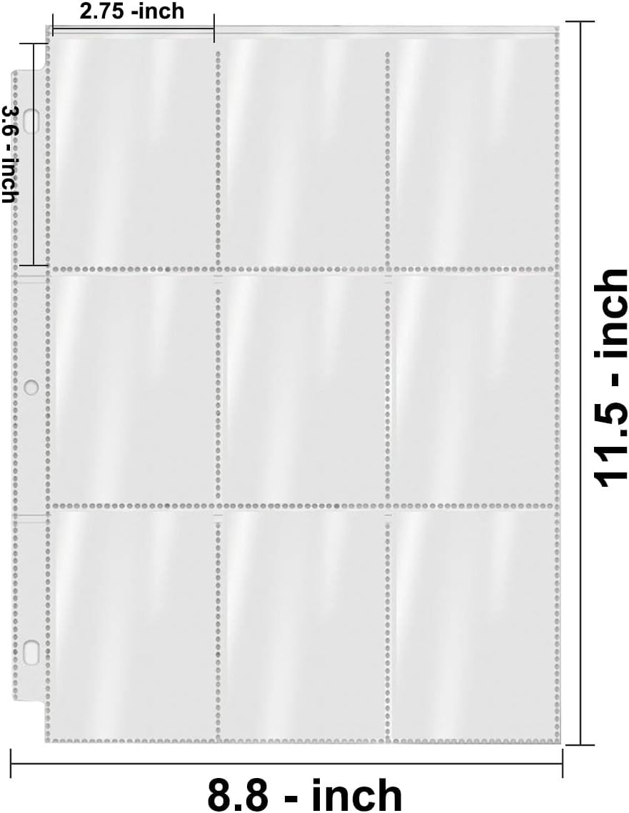 POKONBOY Paquete de 100 fundas para tarjetas de intercambio de 9 bolsillos, hojas de almacenamiento de tarjetas de intercambio para tarjetas de