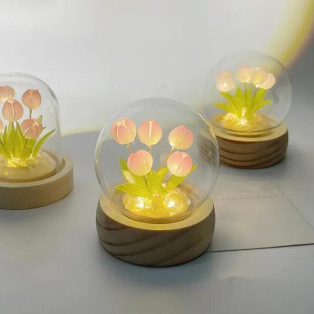 Lámpara de mesa hecha a mano con tulipán, decoración de mesita de noche, adorno de escritorio (5 flores)
