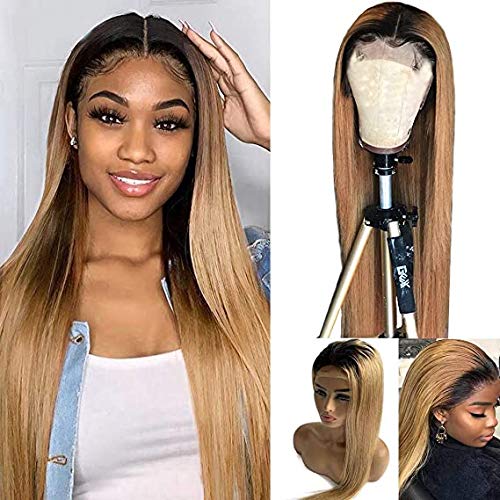 24 pulgadas de largo, peluca de encaje frontal, rubio miel, cabello humano real, liso, 150 % de densidad, cabello brasileño virgen, pelucas de