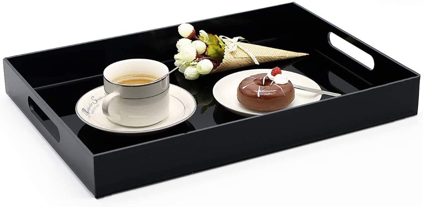 Bandeja de acrílico duradera para servir el desayuno, bandeja grande rectangular impermeable de 0.197 pulgadas de grosor con asas para café, té,