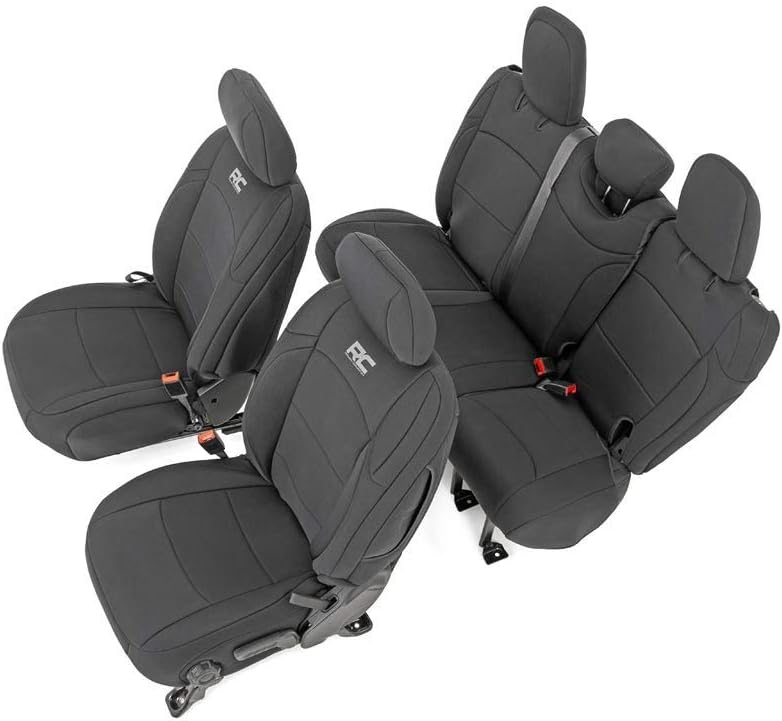 Rough Country Fundas de asiento de neopreno (para ajustar) Jeep Wrangler JL 4DR 12 fila 2018-2020, resistentes al agua, 91010, color negro