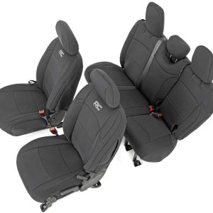 Rough Country Fundas de asiento de neopreno (para ajustar) Jeep Wrangler JL 4DR 12 fila 2018-2020, resistentes al agua, 91010, color negro Rough Country Fundas de asiento de neopreno (para ajustar) Jeep Wrangler JL 4DR 12 fila 2018-2020, resistentes al agua, 91010, color negro