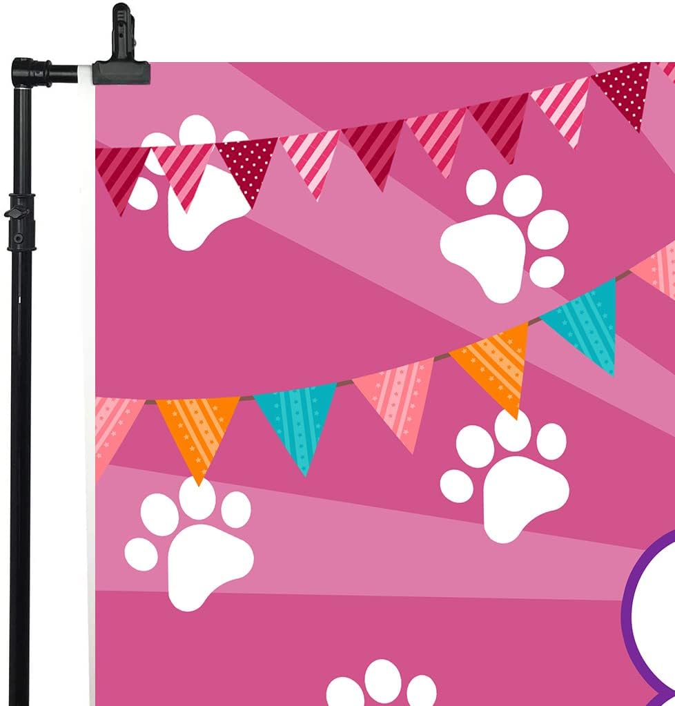 DLA149C – Telón de fondo rosa de cumpleaños con diseño de patas de perro de mascota, para niños, bebés, niñas, feliz cumpleaños, decoración de mesa,