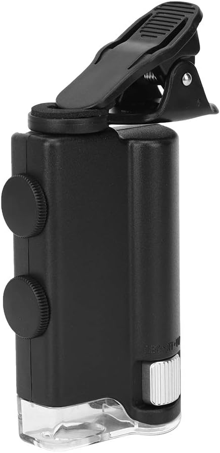 Microscopio de clip 60-100X con luz LED, lupa portátil, lupa de bolsillo con lente de aumento de bolsillo para teléfonos móviles universales,