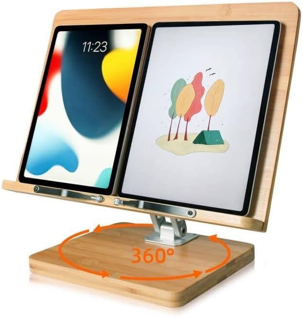 wishacc Soporte giratorio de 360, soporte para libros de cocina, oficina en casa, laptop, tableta, Kindle (15.4 x 11 pulgadas)