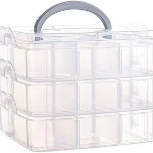 1 contenedor apilable de almacenamiento de 3 niveles para manualidades, organizador de joyas de plástico con 18 compartimentos para cuentas, aretes, 1 contenedor apilable de almacenamiento de 3 niveles para manualidades, organizador de joyas de plástico con 18 compartimentos para cuentas, aretes,