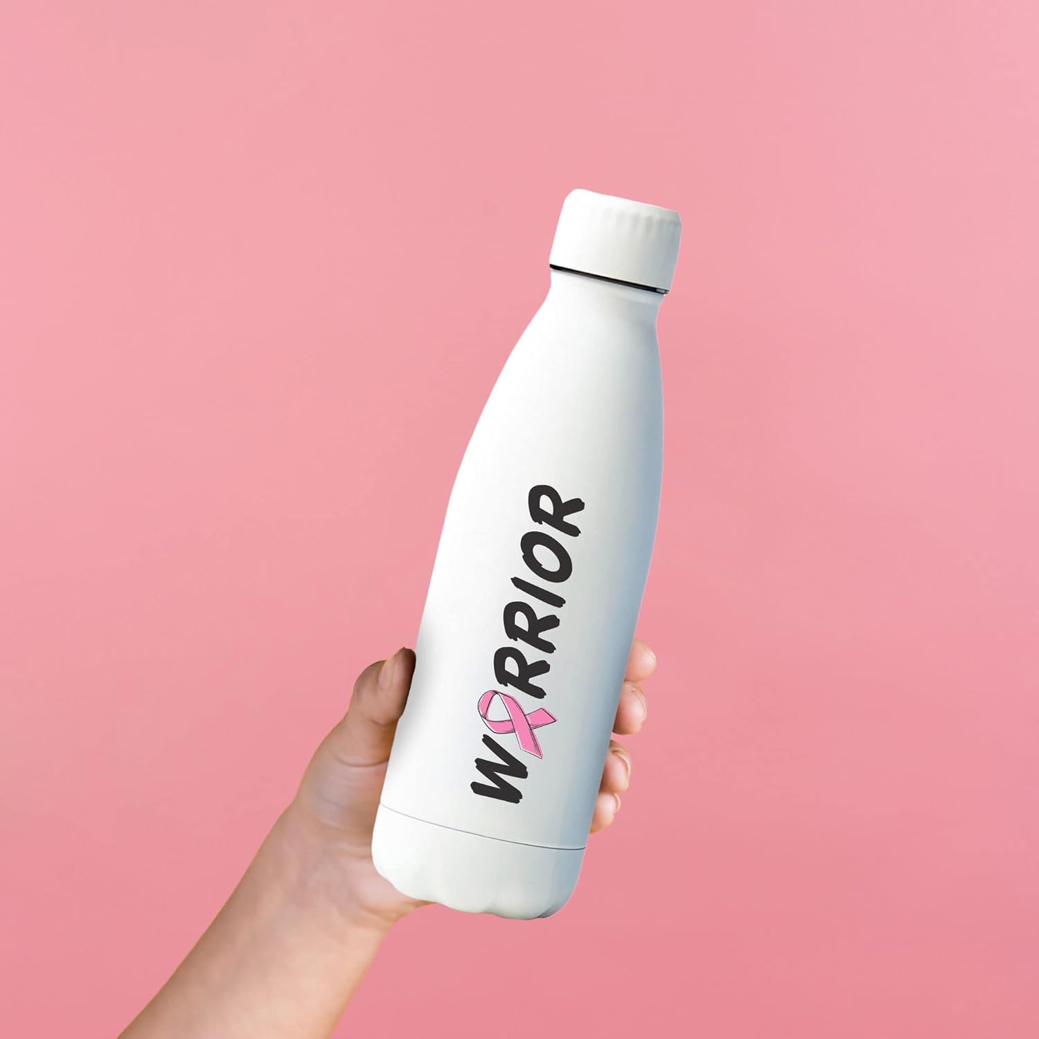 Cheersville Smooth Apreciation – Botella de agua de 16 onzas, blanco y rosa, cinta de guerrero de concientización sobre el cáncer, mensaje de