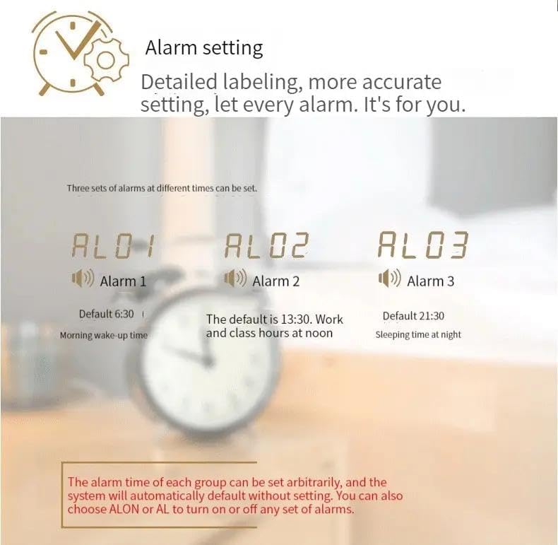 Reloj despertador digital, pantalla LED electrónica de madera, 3 ajustes de alarma, carga inalámbrica de 18 W, día de la semana, detección de