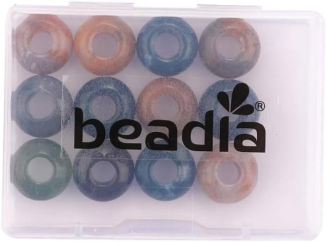 BEADIA Piedra de rondelle de ágata india natural con agujero grande (0.217 in), cuentas semipreciosas sueltas para fabricación de joyas, 0.551 in x