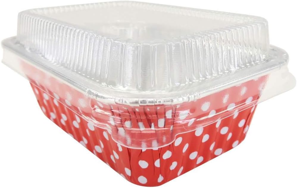 KitchenDance – Mini moldes desechables de aluminio con tapas, 6 onzas, rectangulares de tamaño individual, moldes para hornear de papel de aluminio