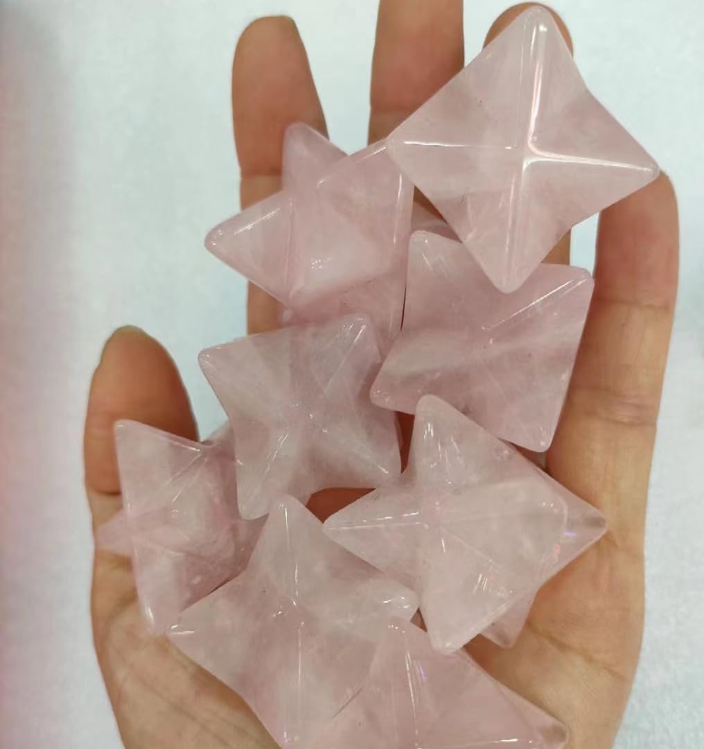 GoldHarvet – Cristal Merkaba de cuarzo rosa natural de 1 pulgada, protección de piedra Merkaba 3D, meditación sagrada, generador de energía