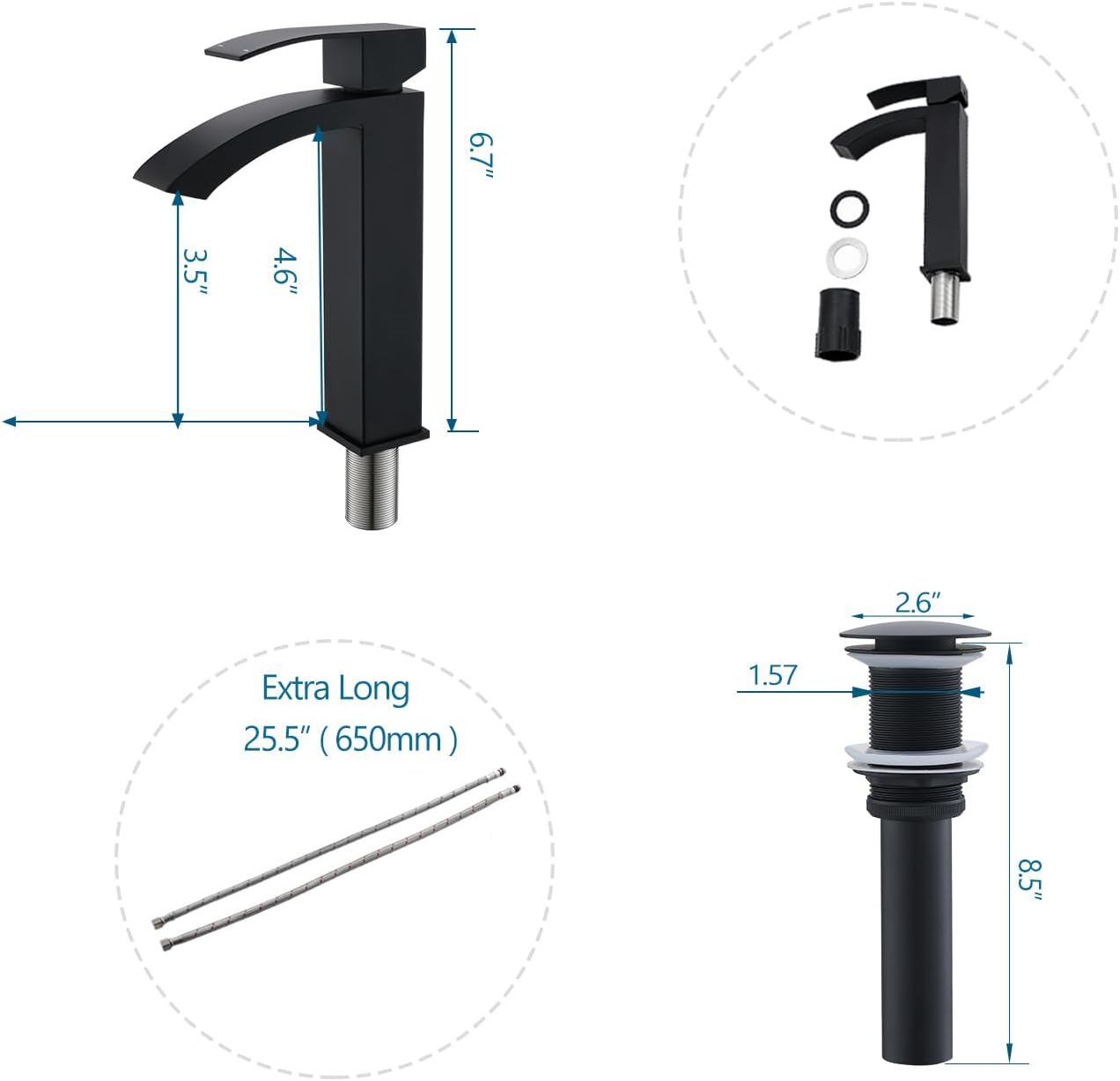 Fregadero de baño negro de 16 x 12 pulgadas, fregadero rectangular sobre mostrador para baño, fregadero de acero inoxidable negro calibre 16 con