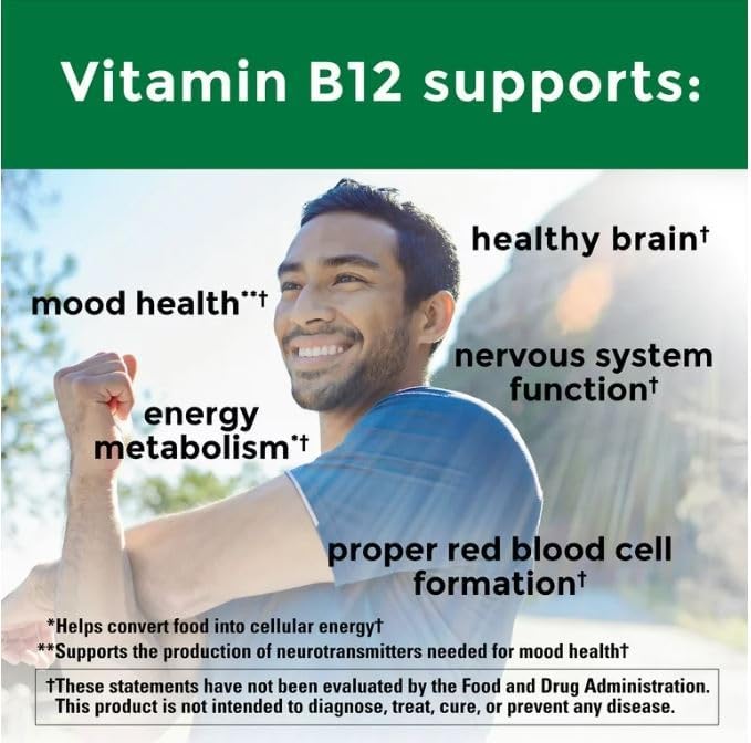 Vitamina B12 Sublingual 1000 mcg tabletas de disolución rápida sin azúcar, hechas en la naturaleza, 60 unidades y marcador de regalo de YOLOMOLO