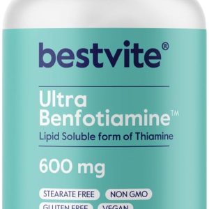 BESTVITE Ultra Benfotiamina 600 mg por cápsula (60 cápsulas vegetarianas) sin estearatos – Sin dióxido de silicio – Vegano – Sin OMG – Sin gluten – BESTVITE Ultra Benfotiamina 600 mg por cápsula (60 cápsulas vegetarianas) sin estearatos – Sin dióxido de silicio – Vegano – Sin OMG – Sin gluten –