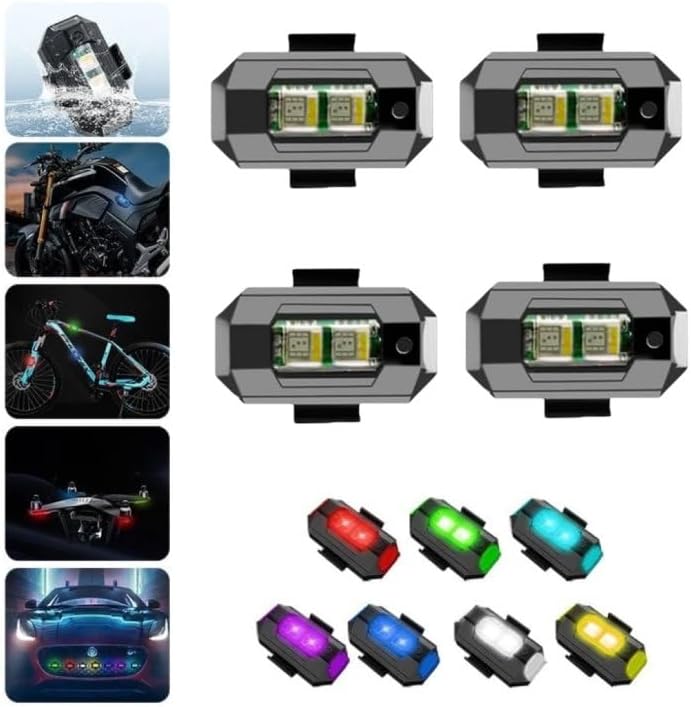 Luces LED anticolisión, 7 colores LED estroboscópicas luces de dron, luces traseras anticolisión para aviones que vuelan, luces estroboscópicas LED