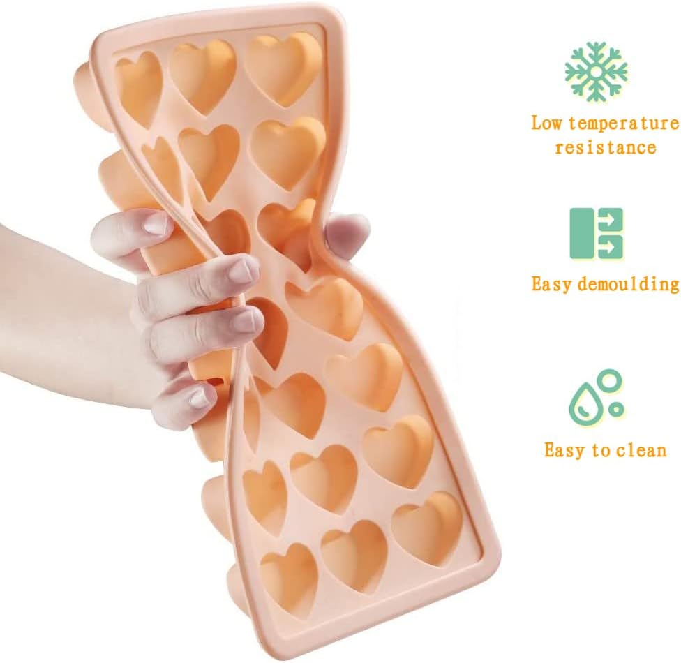 Bandejas para cubitos de hielo en forma de corazón con tapa, bandeja de silicona para cubitos de hielo con forma de corazón de 21 agujeros con tapa,