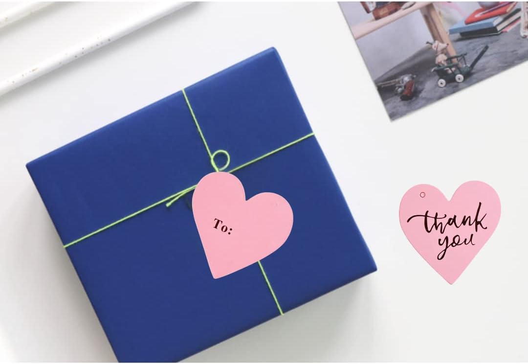 Etiqueta de regalo de agradecimiento con corazón rosa (50 unidades), ideal para recuerdos de boda, baby shower, despedida de soltera, fiesta,