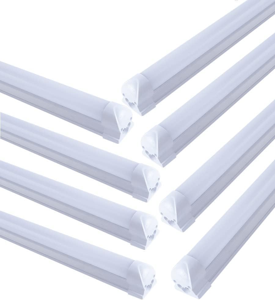 Paquete de 8 lámparas LED T8 de 4 pies para tienda, 24 W, 4 pies, tubo integrado, cubierta lechosa, 6000 K, luz diurna de una sola tira para