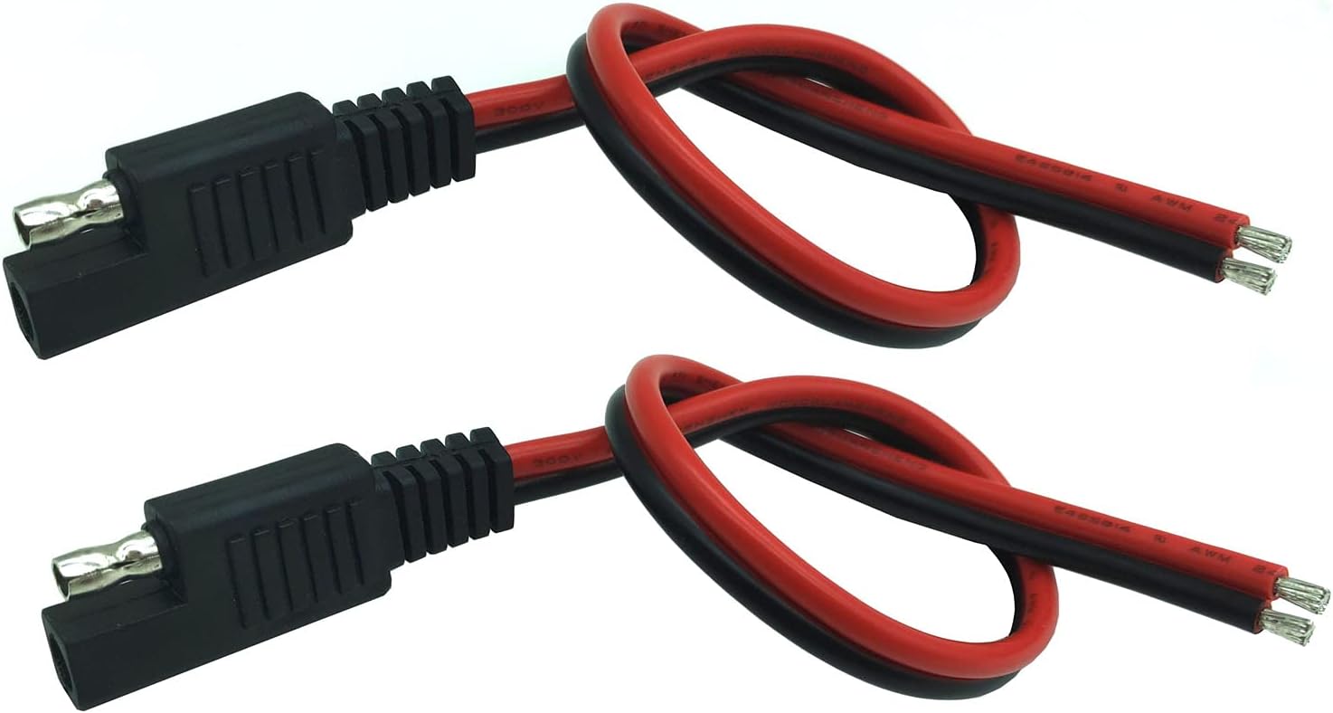 Halokny Cable de extensión SAE de un solo extremo, 2 cables de enchufe de desconexión rápida SAE de 14 AWG para automóvil y panel solar (1 pie11.8