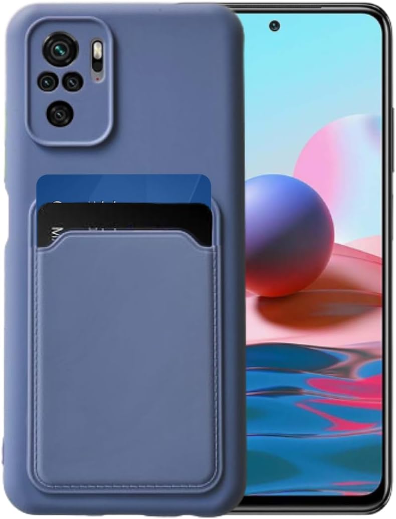 Compatible con Xiaomi Redmi Note 10s o Redmi Note 10 Silicona TPU Slim Card Wallet Holder Phone Back Case Cover (Azul Gris)