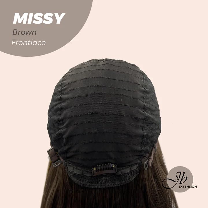 Peluca de encaje frontal precortada con flequillo, pelucas rizadas de color marrón MISSY para mujer, pelucas sintéticas naturales para uso diario