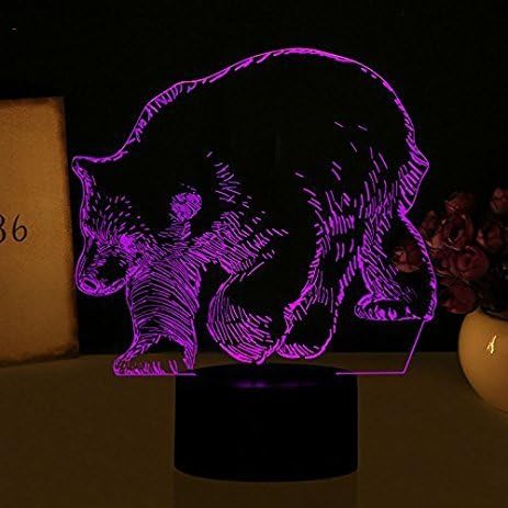 Lámpara de luz nocturna de oso 3D, ilusión óptica, luz nocturna de animales, interruptor táctil de 7 colores cambiantes, lámparas de decoración de