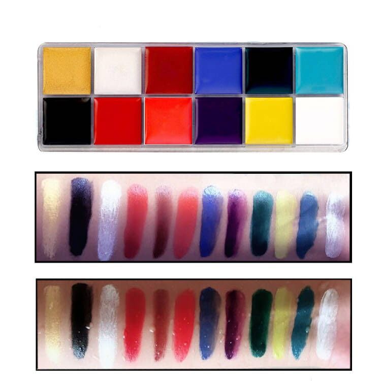 Belleza profesional 12 colores cara cuerpo pintura, kit de paleta de pintura facial, fiesta para celebrar Halloween SFX efectos especiales disfraz